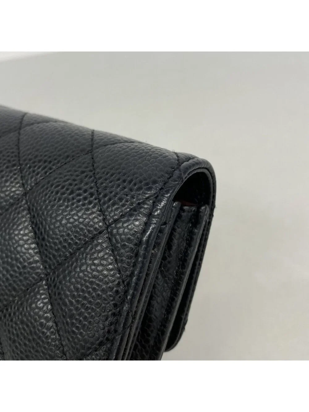 Chanel Wallet Quilted Caviar Leather Black Gold